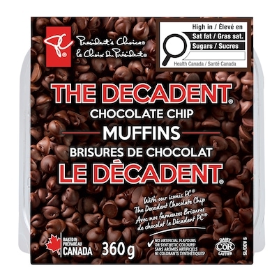 President's Choice The Decadent® Chocolate Chip Muffins 360 g, $1.67/100g