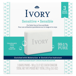 Ivoire Pain de savon Sensible, non parfumé , 3 unités 3x90.0 g, 1,85 $/100g