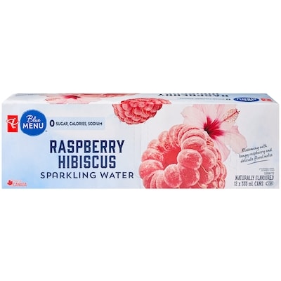 PC Blue Menu Raspberry Hibiscus Sparkling Water 12 Pack 12x355.0 ml, $0.15/100ml
