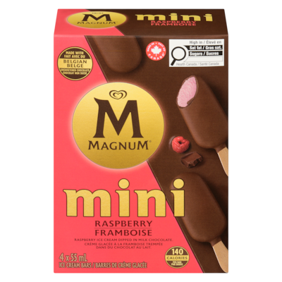 Magnum Mini barres de crème glacée, framboise, paquet de 4 4x55.0 ml, 2,27 $/100ml