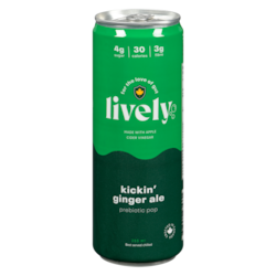LIVELY Prebiotic Pop Kickin' Ginger Ale 355 ml, $1.12/100ml