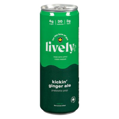 LIVELY Prebiotic Pop Kickin' Ginger Ale 355 ml, $1.12/100ml