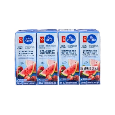 PC Menu Bleu Boîtes de boisson au jus de fruits , fraise et melon d’eau 8x200.0 ml, 0,34 $/100ml