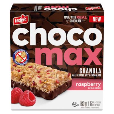 Leclerc Half-Coated Chewy Bars Granola Half-Coated With Chocolate Raspberry 160 g, $1.88/100g