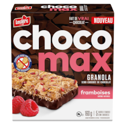 Leclerc Barres tendres semi-enrobées granola semi-enrobée de chocolat framboises 160 g, 1,88 $/100g