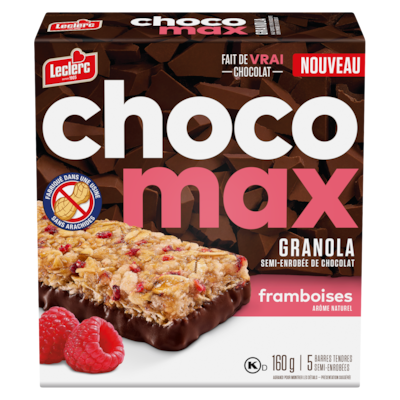 Leclerc Barres tendres semi-enrobées granola semi-enrobée de chocolat framboises 160 g, 1,88 $/100g