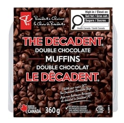 President's Choice The Decadent® Double Chocolate Muffins 360 g, $1.67/100g