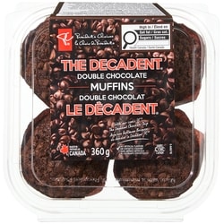President's Choice The Decadent® Double Chocolate Muffins 360 g, $1.67/100g