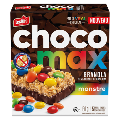 Leclerc Barres tendres semi-enrobées granola semi-enrobée de chocolat monstre 160 g, 1,88 $/100g