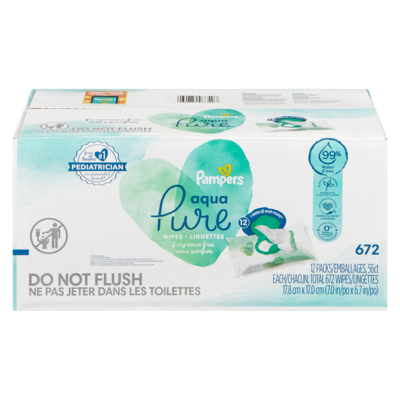 Pampers Baby Wipes, Aqua Pure, 12 Pack 672 ea, $0.08/1ea