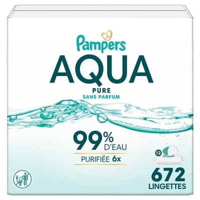 Pampers Lingettes pour bébé, Aqua Pure, sans parfum, paquet de 12 672 ea, 0,08 $/1ch