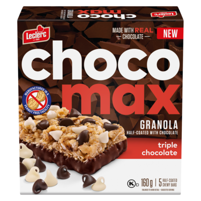 Leclerc Half-Coated Chewy Bars Granola Half-Coated With Chocolate Triple Chocolate 160 g, $1.88/100g