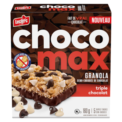 Leclerc Barres tendres semi-enrobées granola semi-enrobée de chocolat triple chocolat 160 g, 1,88 $/100g