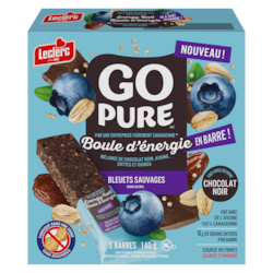 Leclerc Boule d'énergie en barre bleuets sauvages Go Pure 140 g, 1,34 $/100g