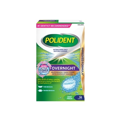 Polident Antibacterial Daily Denture Cleanser Overnight Mint Fresh 36 ea, $0.22/1ea
