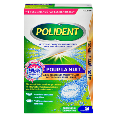 Polident Nettoyant quotidien antibactérien pour prothèses dentaires pour la nuit fraîcheur de menthe 36 ea, 0,19 $/1ch