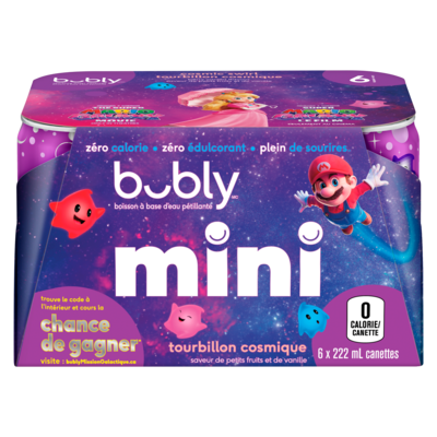 Eau pétillante Bubly Mini tourbillon cosmique 6x222.0 ml, 0,37 $/100ml