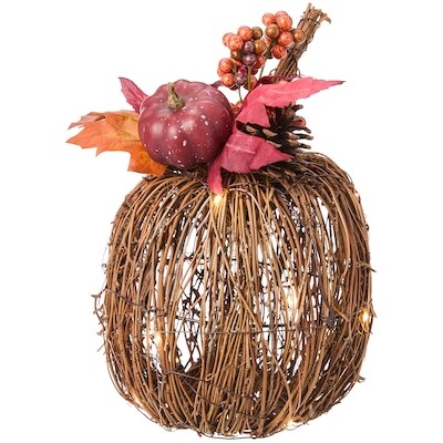 Décoration lumineuse en rotin en forme de citrouille – 12 po