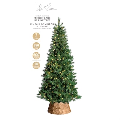 7ft Pre-Lit Colour Changing Mirror Lake Pine Tree
