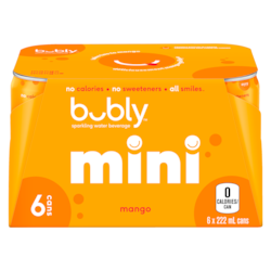 Bubly Sparkling Water Mini Mango 6x222.0 ml, $0.38/100ml
