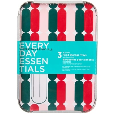 Everyday Essentials Lot de 3 grandes barquettes pour aliments des Fêtes avec couvercles en carton – rayures 3 ea, 1,67 $/1ch
