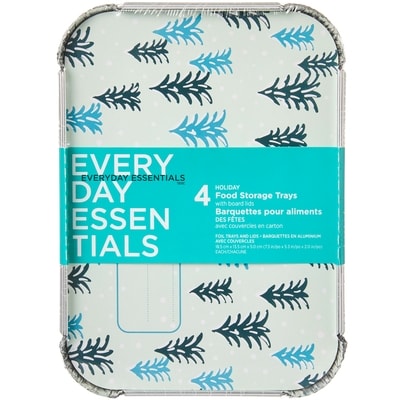 Everyday Essentials Lot de 4 petites barquettes pour aliments des Fêtes avec couvercles en carton – arbres 4 ea, 1,25 $/1ch