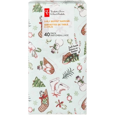 President's Choice 3 Ply Buffet Napkins 40 Pack - Snowman Toboggan 40 ea, $0.13/1ea