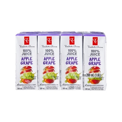 President's Choice 100% Apple Grape Juice Boxes 8x200.0 ml, $0.34/100ml