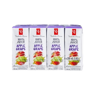 le Choix du Président Boîtes 100 % jus, pomme et raisin 8x200.0 ml, 0,34 $/100ml
