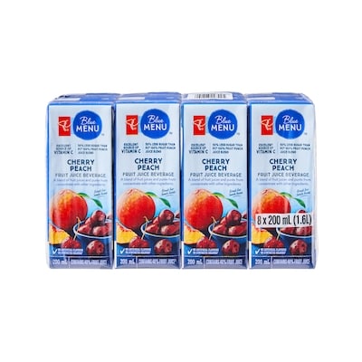 le Choix du Président Boisson au jus de fruits , cerise et pêche 8x200.0 ml, 0,28 $/100ml