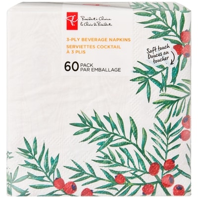 President's Choice 3 Ply Beverage Napkins 60 Pack - Berries 60 ea, $0.08/1ea