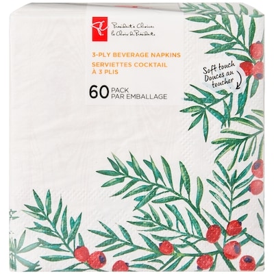 le Choix du Président Lot de 60 serviettes cocktail à 3 plis – baies 60 ea, 0,08 $/1ch