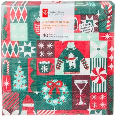 President's Choice 3 Ply Dinner Napkins 40 Pack - Holiday Grid 40 ea, $0.13/1ea