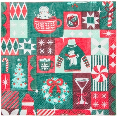 Lot de 40 serviettes de table à 3&nbsp;plis&nbsp;–&nbsp;carreaux des Fêtes