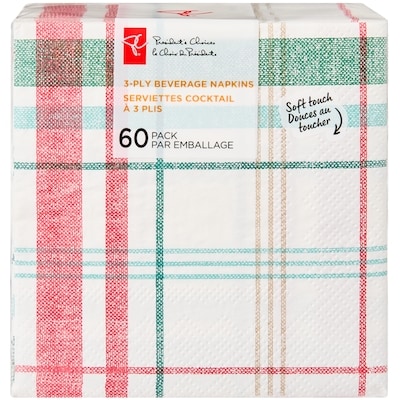 President's Choice 3 Ply Beverage Napkins 60 Pack - Holiday Plaid 60 ea, $0.08/1ea