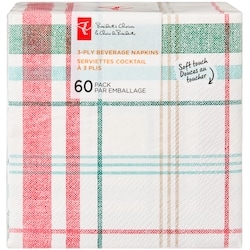 le Choix du Président Lot de 60 serviettes cocktail à 3 plis – carreaux des Fêtes 60 ea, 0,08 $/1ch