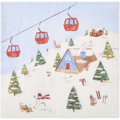 Lot de 40 serviettes de table à 3&nbsp;plis&nbsp;–&nbsp;scène avec chalet