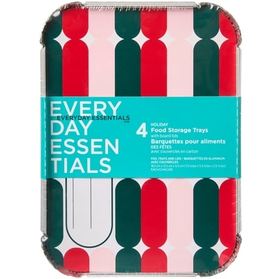Everyday Essentials Lot de 4 petites barquettes pour aliments des Fêtes avec couvercles en carton – rayures 1 ea, 5,00 $/1ch
