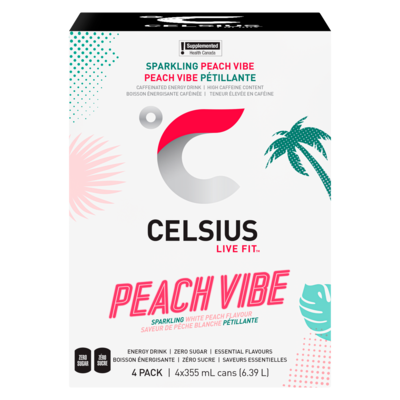 Celsius Boisson énergisante Peach Vibe pétillante 4x355.0 ml, 1,06 $/100ml