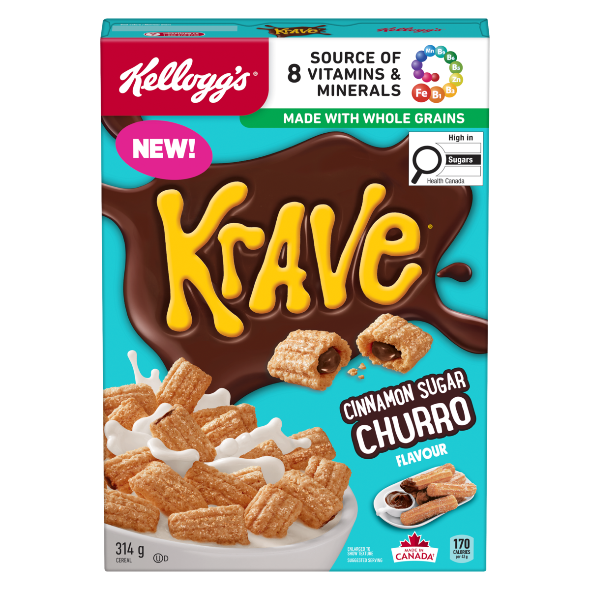 Kellogg's Krave Cereal Cinnamon Sugar Churro Flavour