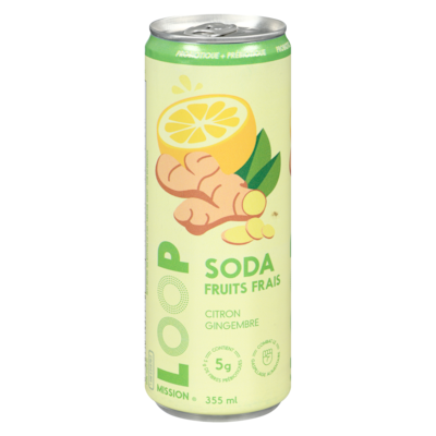 Loop Soda fruits frais citron gingembre 355 ml, 1,07 $/100ml