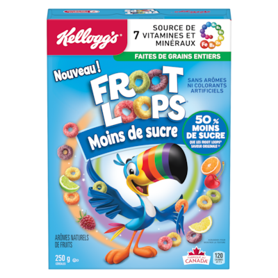Kellogg’s Céréales moins de sucre Froot Loops 250 g, 2,00 $/100g