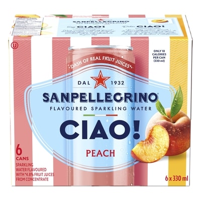 San Pellegrino CIAO! Peach Flavoured Sparkling Water 6x330.0 ml, $0.40/100ml