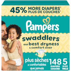 Pampers Couches Swaddlers, taille 5, 148 unités 148 ea, 0,30 $/1ch