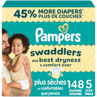 Pampers Couches Swaddlers, taille 5, 148 unités 148 ea, 0,40 $/1ch