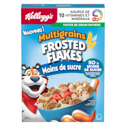 Kellogg’s Céréales multigrains Frosted Flakes moins de sucre 338 g, 1,48 $/100g