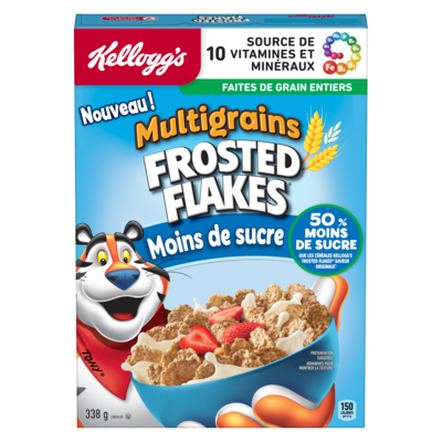 Kellogg’s Céréales multigrains Frosted Flakes moins de sucre 338 g, 1,48 $/100g