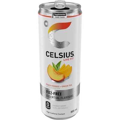 Celsius Fizz Free Peach Mango Green Tea Energy Drink 355 ml, $0.93/100ml