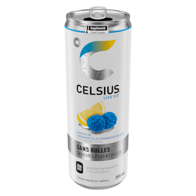 Celsius Boisson énergisante sans bulles, limonade à la framboise bleue 355 ml, 1,69 $/100ml