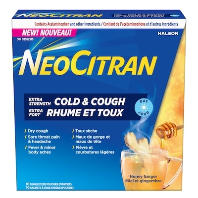NeoCitran Rhume et Toux Jour miel et gingembre Extra Fort (poudre), 10ct 10 ea, 1,70 $/1ch
